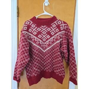 VTG Hilda Ltd 100% Wool Sweater Pullover Red Cream Icelandic Womens Small